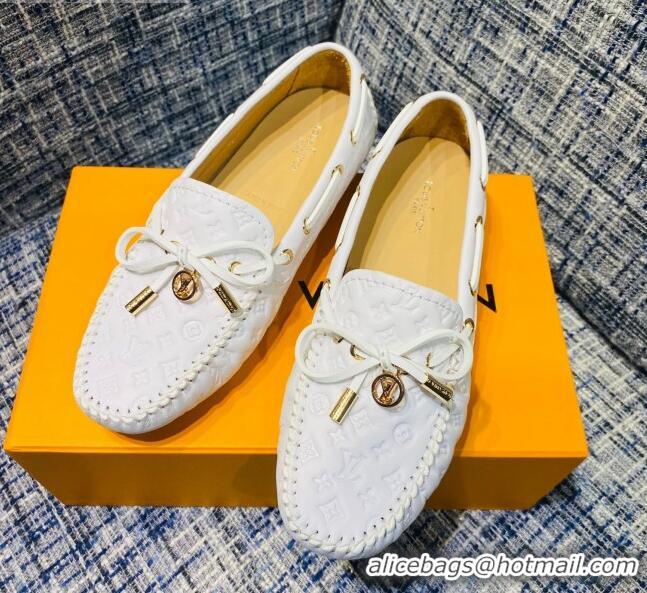 Low Price Louis Vuitton Gloria Monogram Leather Flat Loafer 032901 White 2021