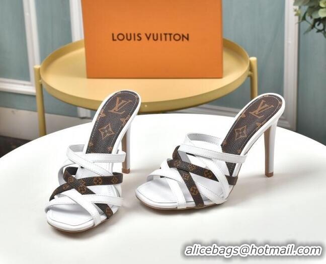 Top Quality Louis Vuitton Revival Strap Heel Slide Sandals 10cm 033090 White 2021