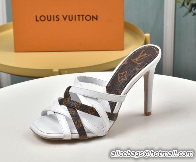 Top Quality Louis Vuitton Revival Strap Heel Slide Sandals 10cm 033090 White 2021