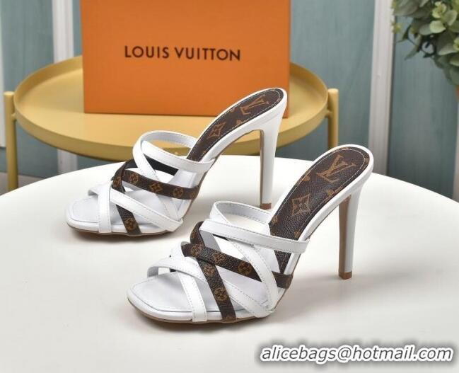 Top Quality Louis Vuitton Revival Strap Heel Slide Sandals 10cm 033090 White 2021