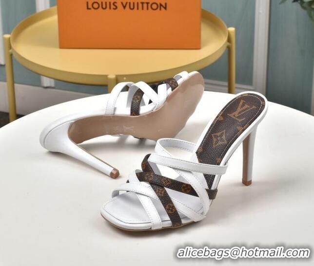 Top Quality Louis Vuitton Revival Strap Heel Slide Sandals 10cm 033090 White 2021