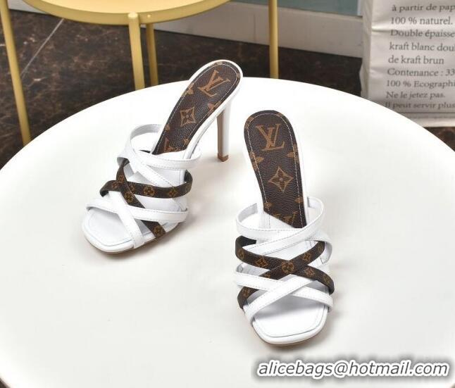 Top Quality Louis Vuitton Revival Strap Heel Slide Sandals 10cm 033090 White 2021