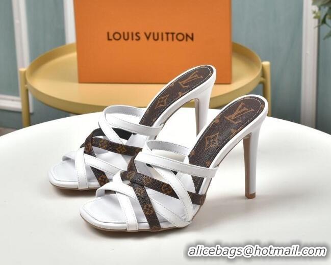 Top Quality Louis Vuitton Revival Strap Heel Slide Sandals 10cm 033090 White 2021