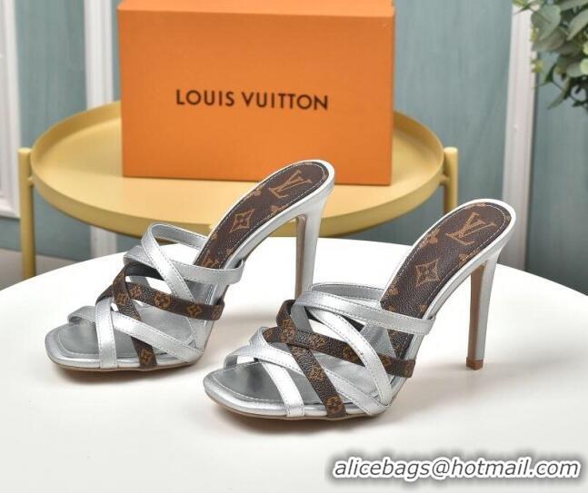 Good Product Louis Vuitton Revival Strap Heel Slide Sandals 10cm 033090 Silver 2021