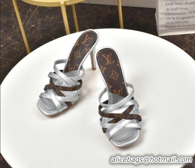 Good Product Louis Vuitton Revival Strap Heel Slide Sandals 10cm 033090 Silver 2021