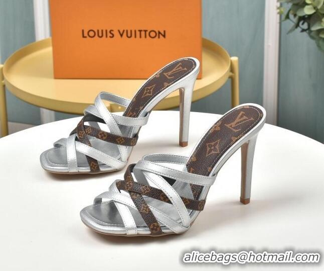 Good Product Louis Vuitton Revival Strap Heel Slide Sandals 10cm 033090 Silver 2021