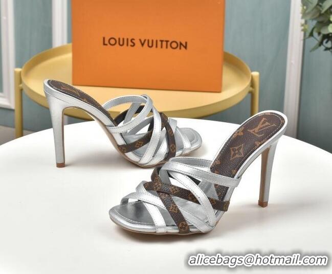 Good Product Louis Vuitton Revival Strap Heel Slide Sandals 10cm 033090 Silver 2021