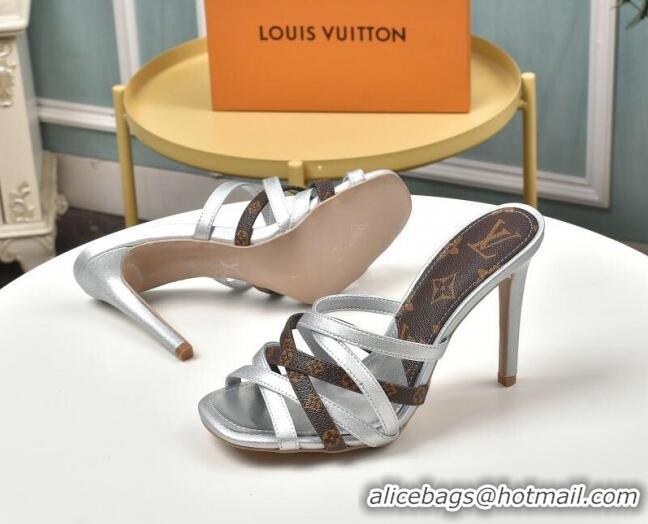 Good Product Louis Vuitton Revival Strap Heel Slide Sandals 10cm 033090 Silver 2021