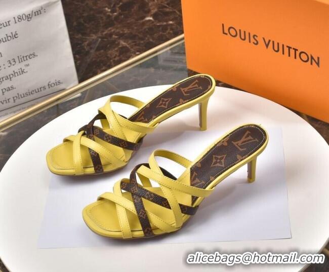 Low Cost Louis Vuitton Revival Strap Heel Slide Sandals 6.5cm 033097 Yellow 2021