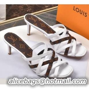 Cute Louis Vuitton Revival Strap Heel Slide Sandals 6.5cm 033097 White 2021