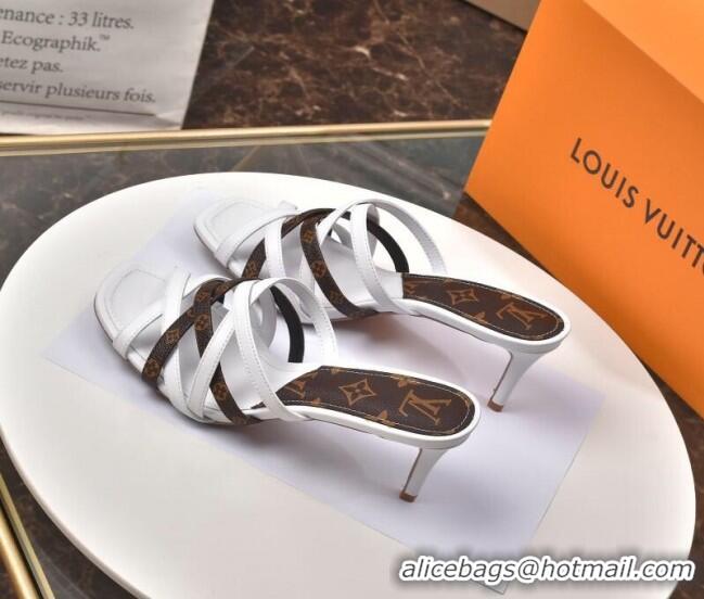 Cute Louis Vuitton Revival Strap Heel Slide Sandals 6.5cm 033097 White 2021