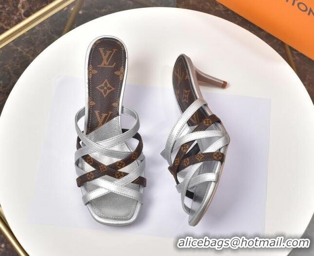 Popular Louis Vuitton Revival Strap Heel Slide Sandals 6.5cm 033097 Silver 2021