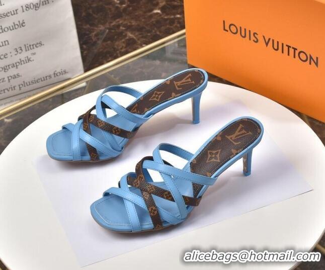 Low Price Louis Vuitton Revival Strap Heel Slide Sandals 6.5cm 033097 Blue 2021