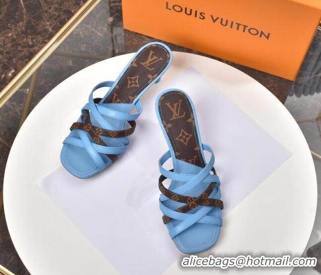 Low Price Louis Vuitton Revival Strap Heel Slide Sandals 6.5cm 033097 Blue 2021