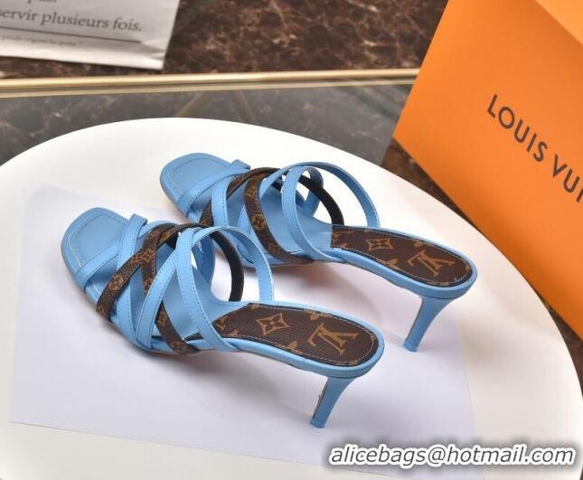 Low Price Louis Vuitton Revival Strap Heel Slide Sandals 6.5cm 033097 Blue 2021