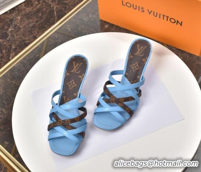 Low Price Louis Vuitton Revival Strap Heel Slide Sandals 6.5cm 033097 Blue 2021