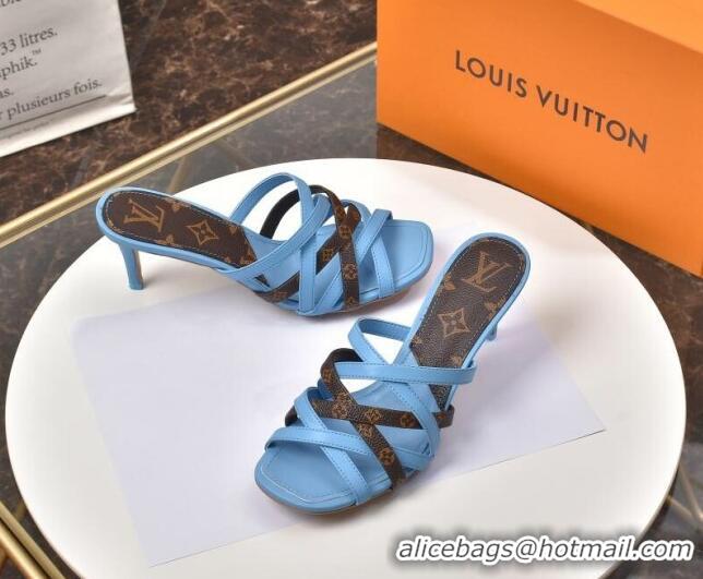 Low Price Louis Vuitton Revival Strap Heel Slide Sandals 6.5cm 033097 Blue 2021