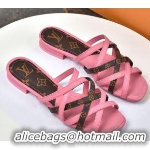 Good Quality Louis Vuitton Revival Strap Flat Slide Sandals 330104 Pink 2021