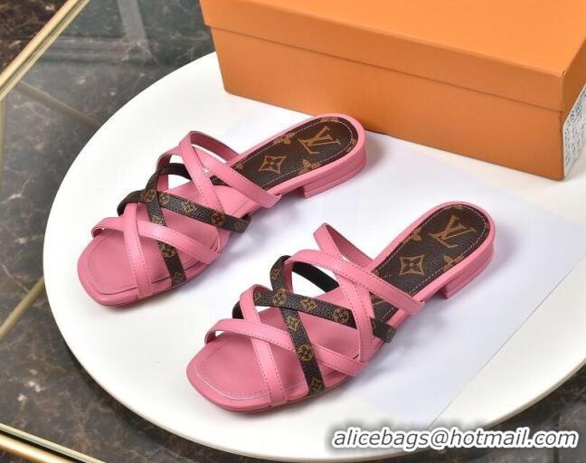 Good Quality Louis Vuitton Revival Strap Flat Slide Sandals 330104 Pink 2021