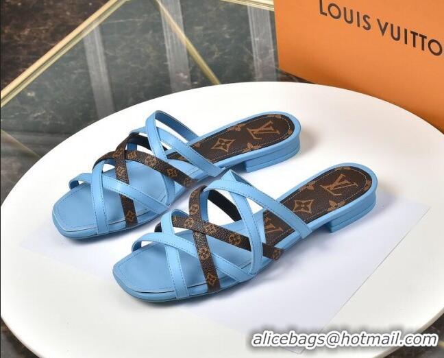 Grade Design Louis Vuitton Revival Strap Flat Slide Sandals 330104 Blue 2021