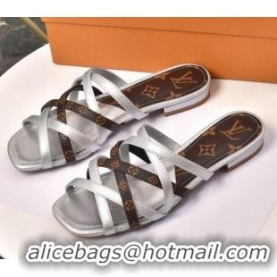 Affordable Price Louis Vuitton Revival Strap Flat Slide Sandals 330104 Silver 2021