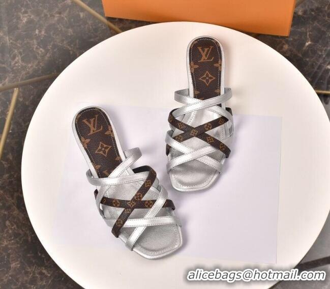 Affordable Price Louis Vuitton Revival Strap Flat Slide Sandals 330104 Silver 2021