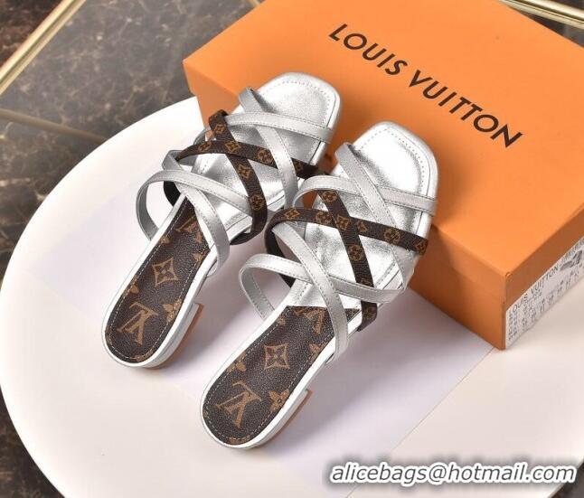 Affordable Price Louis Vuitton Revival Strap Flat Slide Sandals 330104 Silver 2021