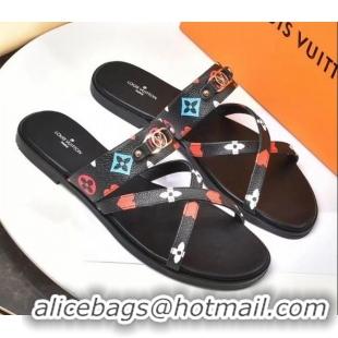 Super Quality Louis Vuitton Cross Strap Flat Slide Sandals Monogram Canvas 330111 Colored