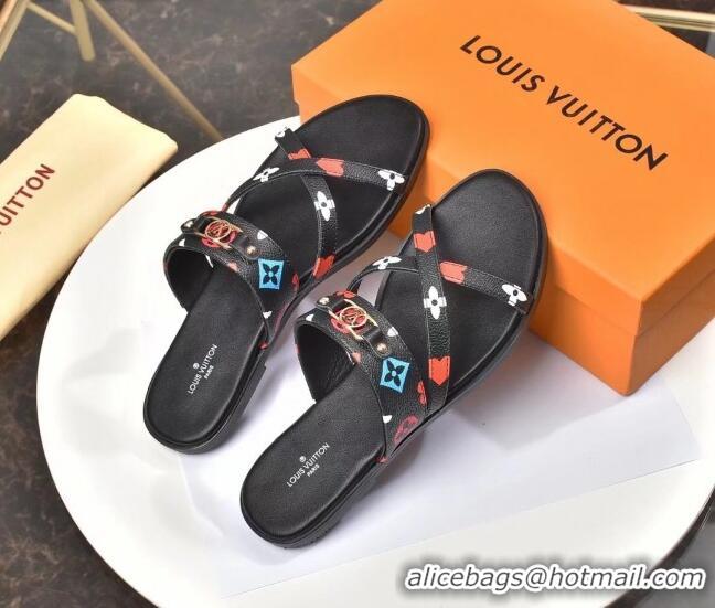 Super Quality Louis Vuitton Cross Strap Flat Slide Sandals Monogram Canvas 330111 Colored