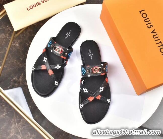 Super Quality Louis Vuitton Cross Strap Flat Slide Sandals Monogram Canvas 330111 Colored