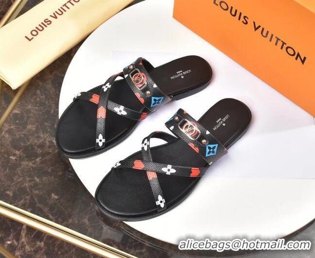 Super Quality Louis Vuitton Cross Strap Flat Slide Sandals Monogram Canvas 330111 Colored