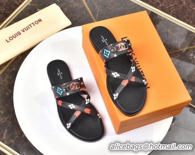 Super Quality Louis Vuitton Cross Strap Flat Slide Sandals Monogram Canvas 330111 Colored