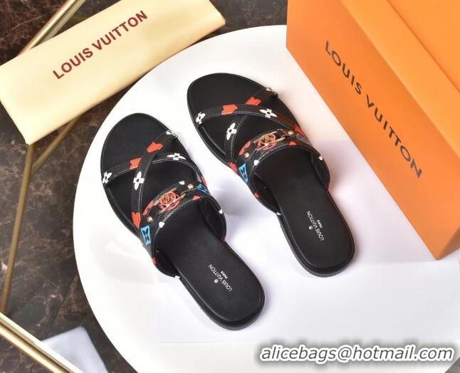 Super Quality Louis Vuitton Cross Strap Flat Slide Sandals Monogram Canvas 330111 Colored