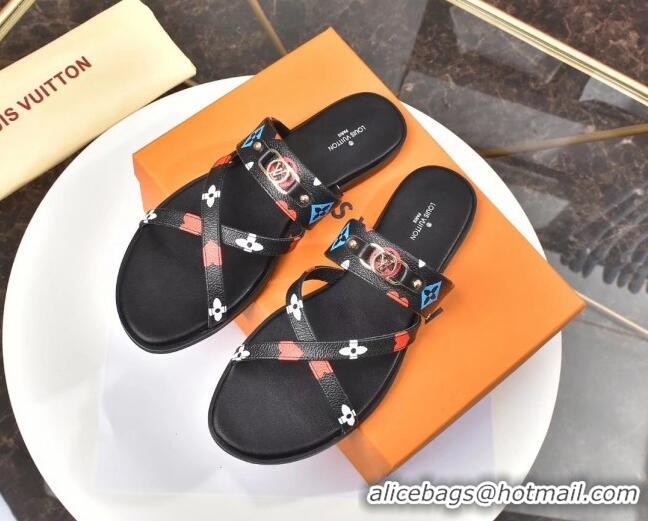 Super Quality Louis Vuitton Cross Strap Flat Slide Sandals Monogram Canvas 330111 Colored