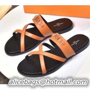 Good Product Louis Vuitton Calfskin Cross Strap Flat Slide Sandals 330111 Orange