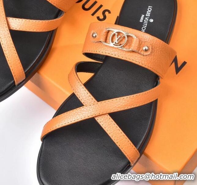 Good Product Louis Vuitton Calfskin Cross Strap Flat Slide Sandals 330111 Orange