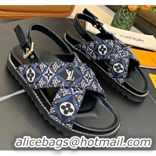 Best Price Louis Vuitton Since 1854 Paseo Flat Comfort Sandal in Blue Studded Monogram Canvas 2021