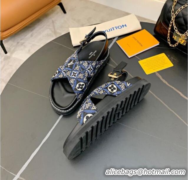 Best Price Louis Vuitton Since 1854 Paseo Flat Comfort Sandal in Blue Studded Monogram Canvas 2021