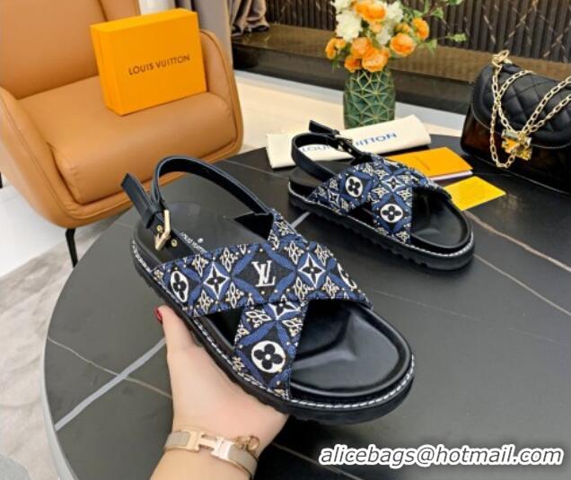 Best Price Louis Vuitton Since 1854 Paseo Flat Comfort Sandal in Blue Studded Monogram Canvas 2021