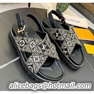 Best Luxury Louis Vuitton Since 1854 Paseo Flat Comfort Sandal in Grey Studded Monogram Canvas 033108