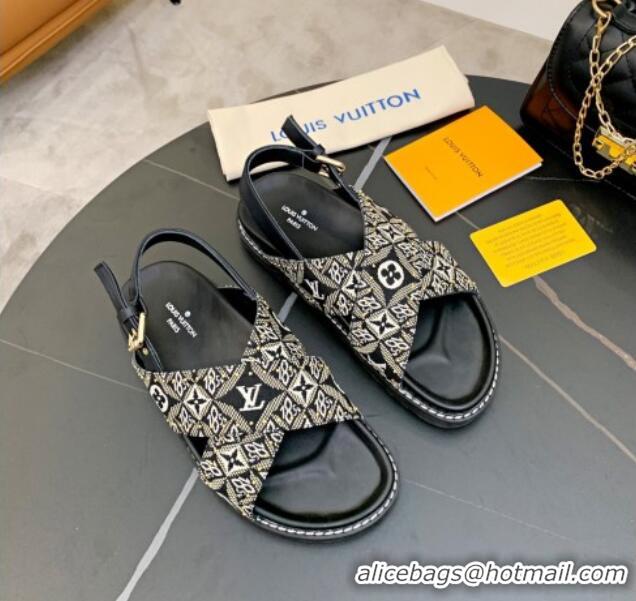 Best Luxury Louis Vuitton Since 1854 Paseo Flat Comfort Sandal in Grey Studded Monogram Canvas 033108