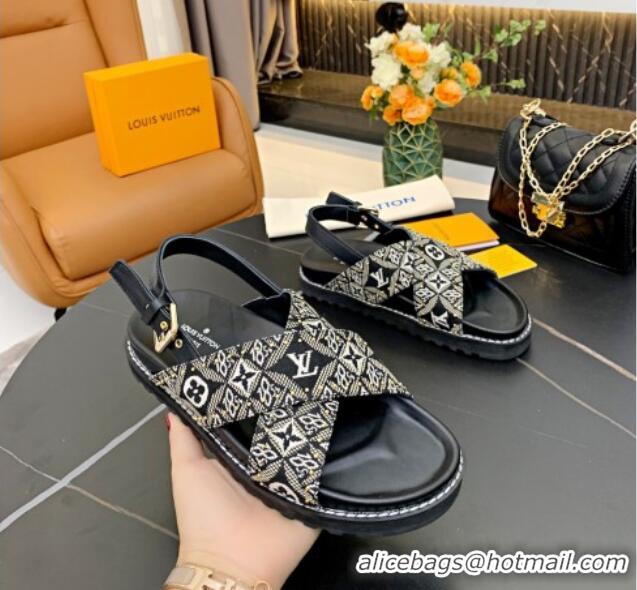 Best Luxury Louis Vuitton Since 1854 Paseo Flat Comfort Sandal in Grey Studded Monogram Canvas 033108