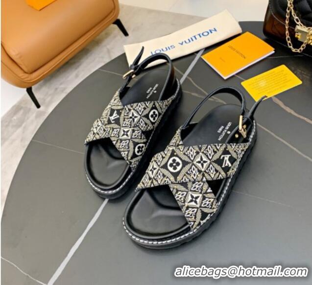 Best Luxury Louis Vuitton Since 1854 Paseo Flat Comfort Sandal in Grey Studded Monogram Canvas 033108