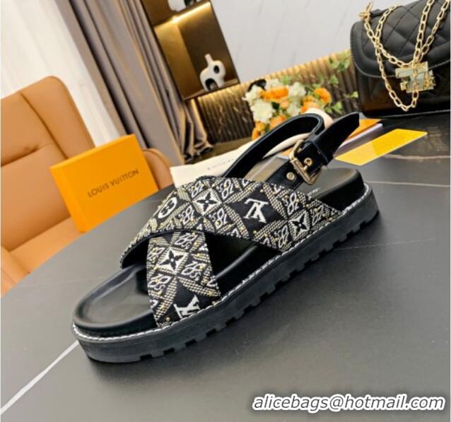 Best Luxury Louis Vuitton Since 1854 Paseo Flat Comfort Sandal in Grey Studded Monogram Canvas 033108