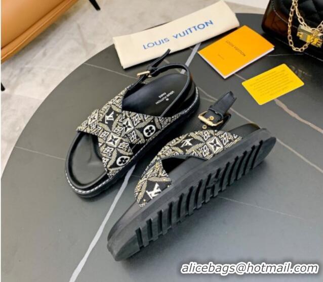 Best Luxury Louis Vuitton Since 1854 Paseo Flat Comfort Sandal in Grey Studded Monogram Canvas 033108