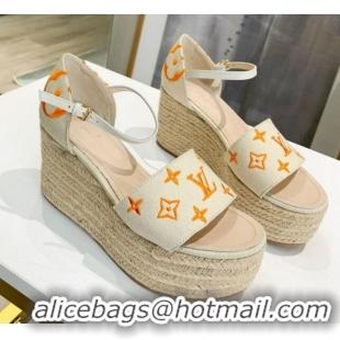 Most Popular Louis Vuitton Starboard Monogram Canvas Wedge Sandal 033110 White/Orange 2021