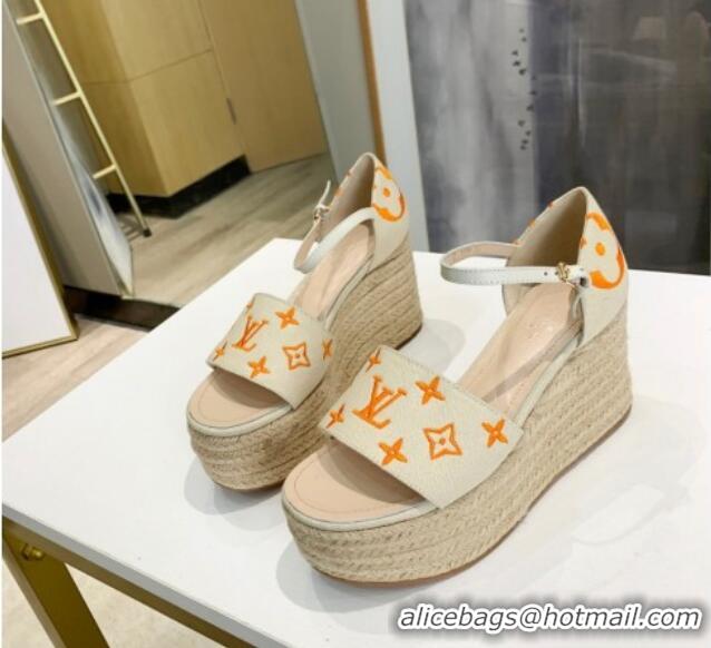 Most Popular Louis Vuitton Starboard Monogram Canvas Wedge Sandal 033110 White/Orange 2021