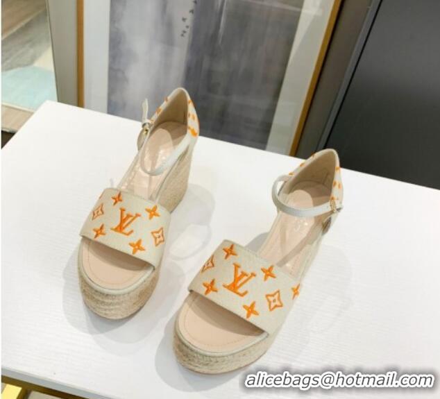 Most Popular Louis Vuitton Starboard Monogram Canvas Wedge Sandal 033110 White/Orange 2021