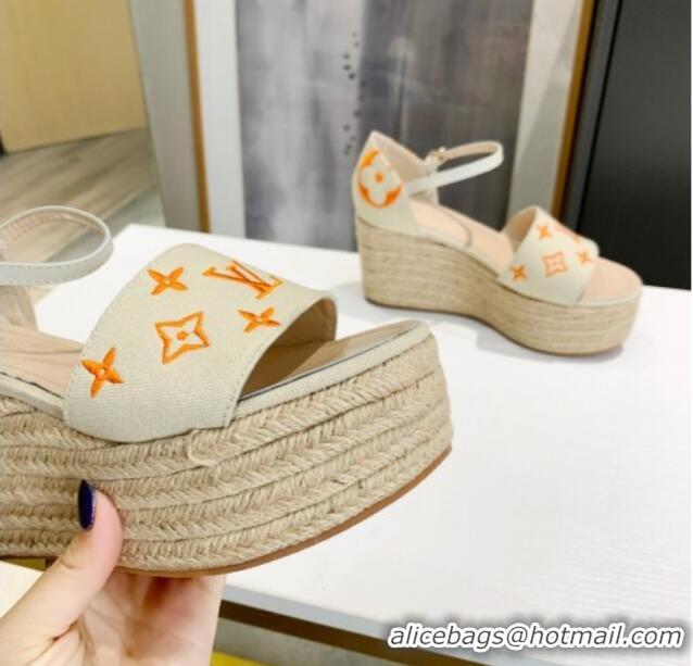 Most Popular Louis Vuitton Starboard Monogram Canvas Wedge Sandal 033110 White/Orange 2021