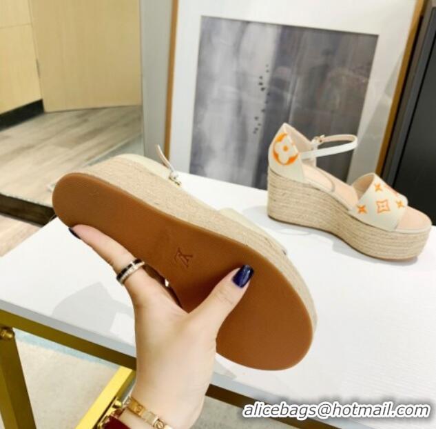 Most Popular Louis Vuitton Starboard Monogram Canvas Wedge Sandal 033110 White/Orange 2021